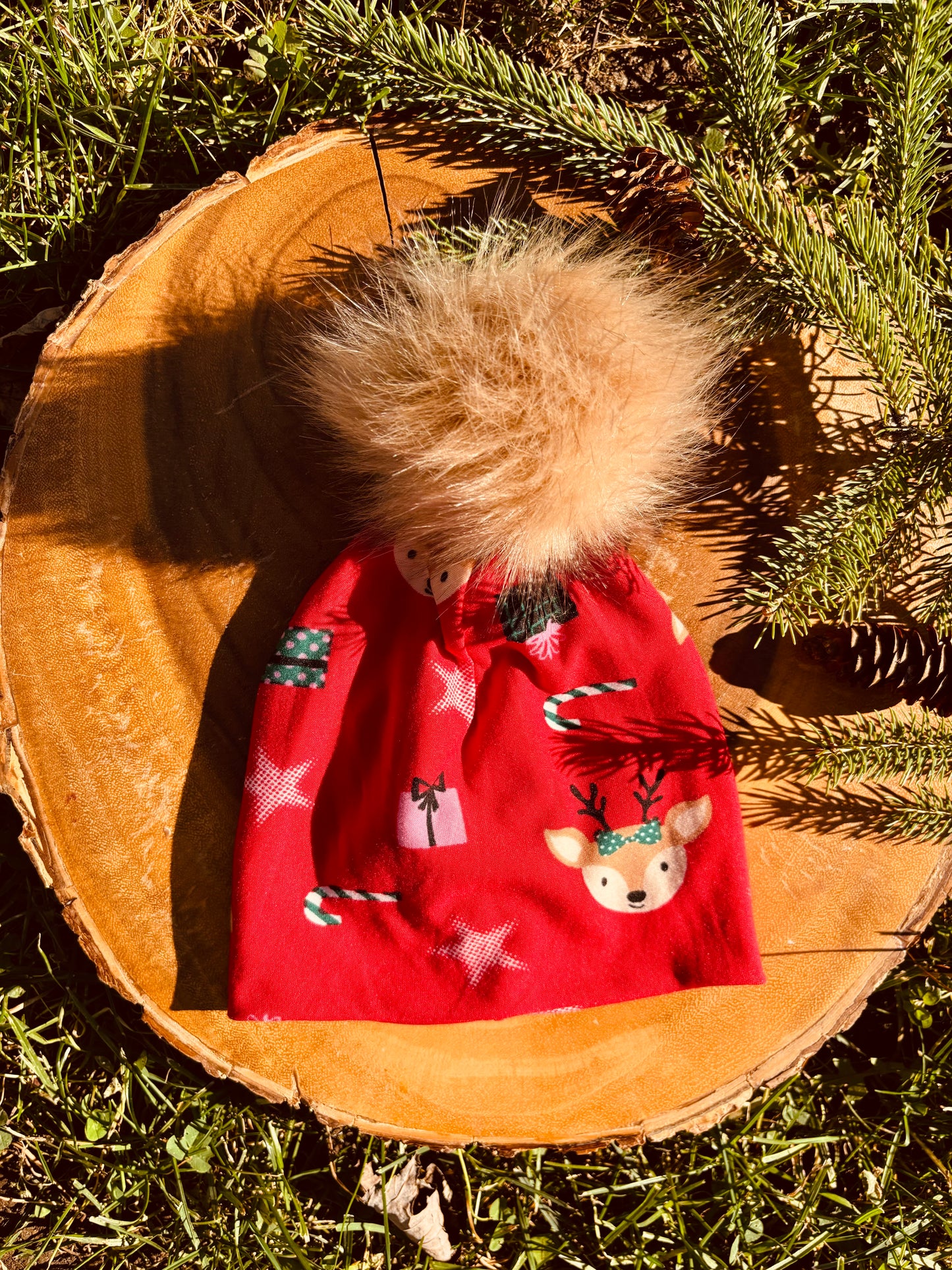 RED RAINDEER SLOUCH BEANIE WITH POM POM (Baby, Toddler, Child)