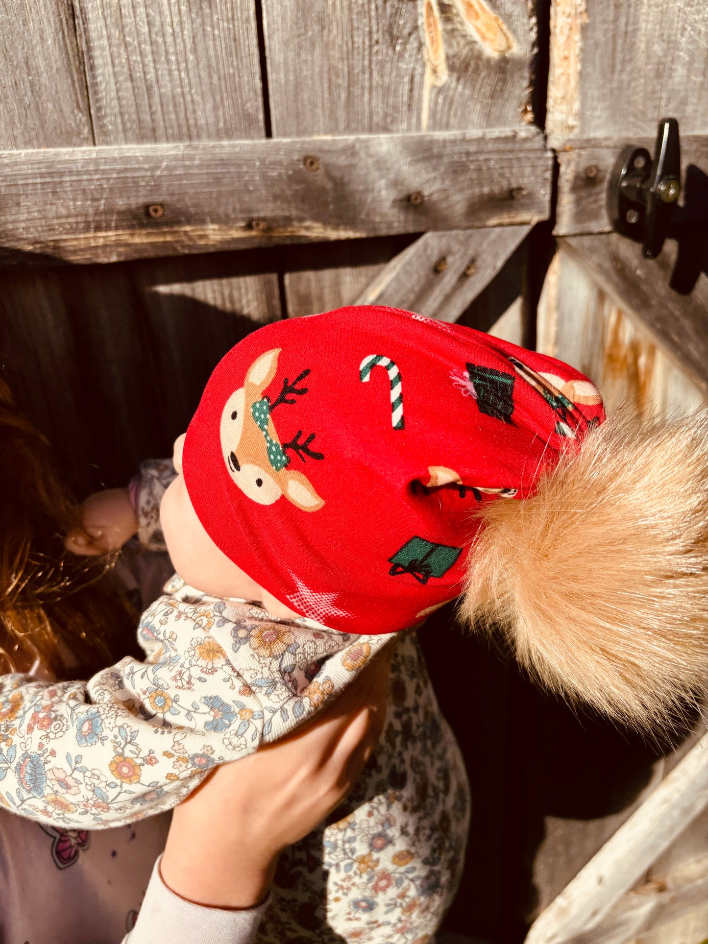 RED RAINDEER SLOUCH BEANIE WITH POM POM (Baby, Toddler, Child)